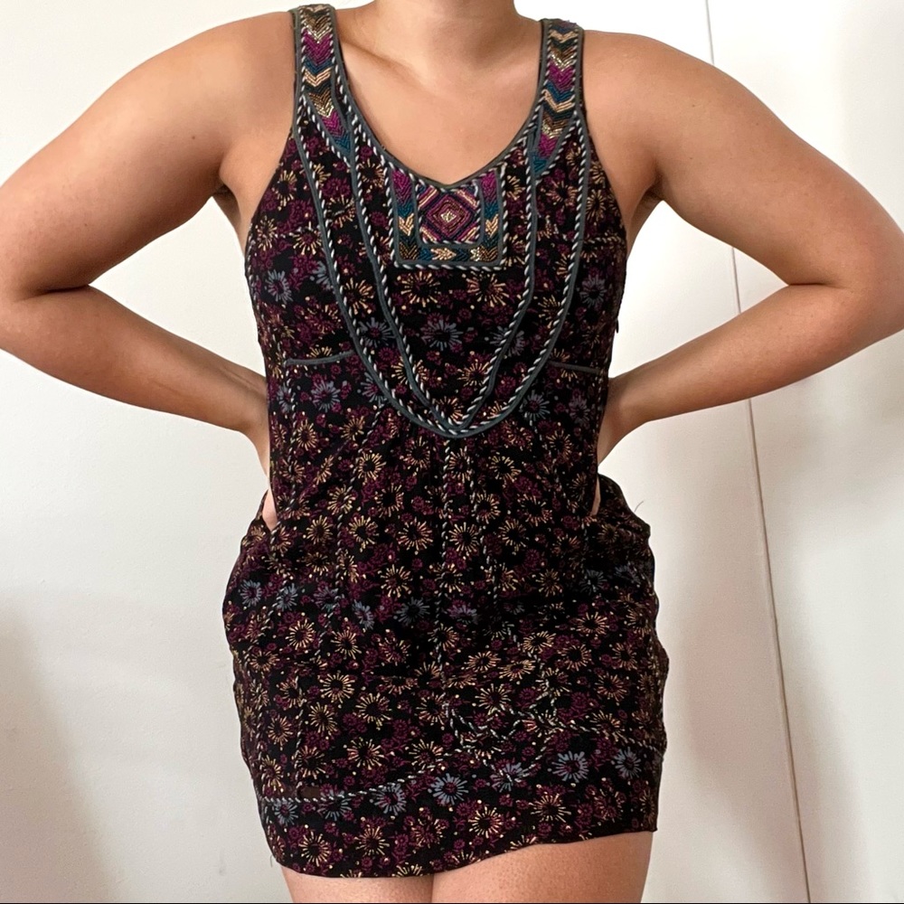 Free People Floral Beaded Silk Dress Size 4
